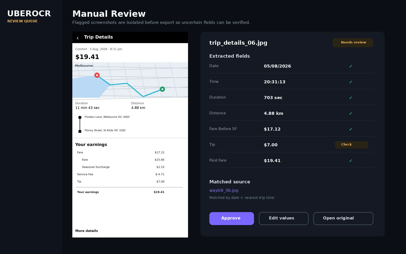 OCR review queue mockup